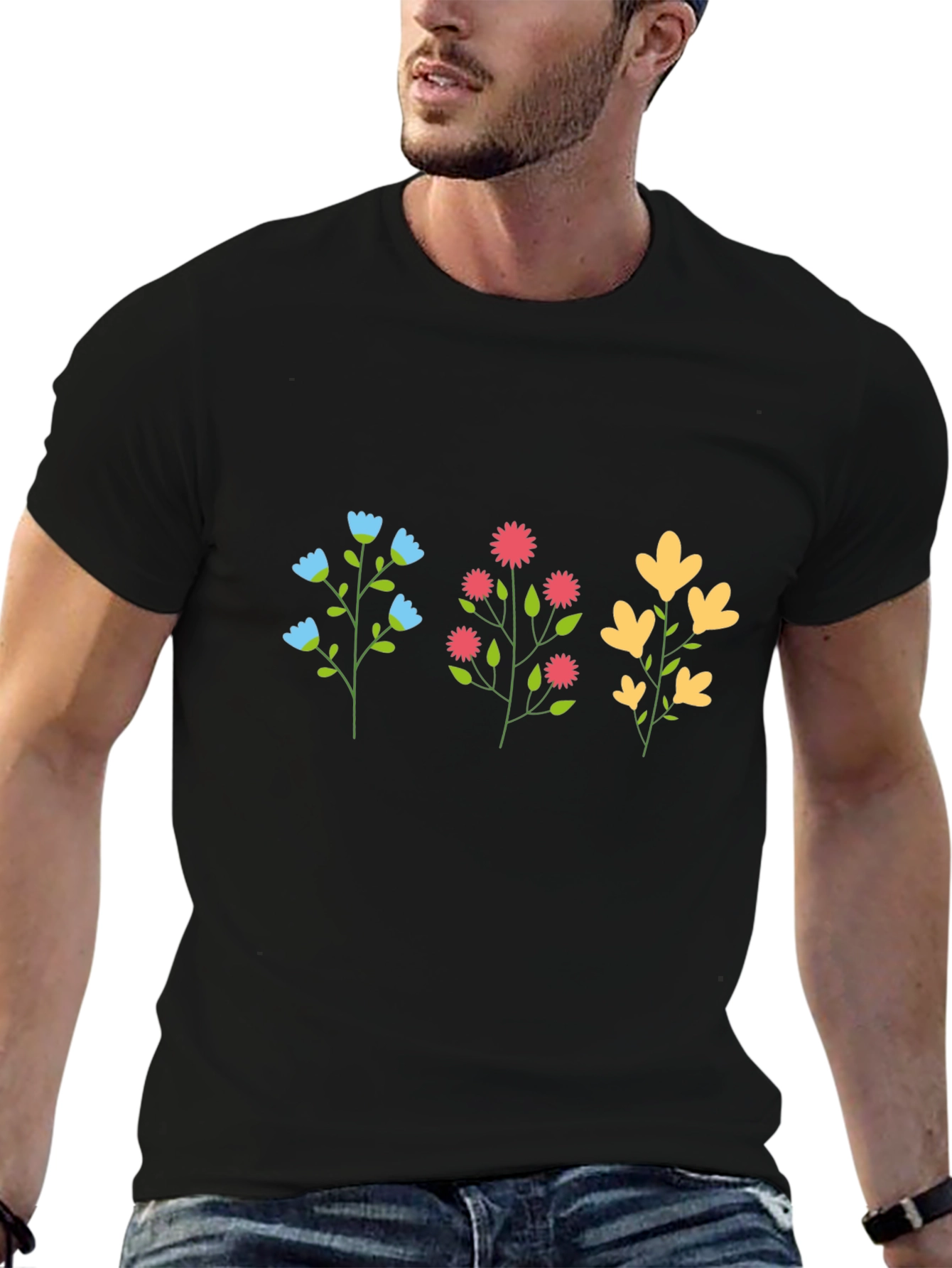 Floral Print Black T-Shirt - Casual Style