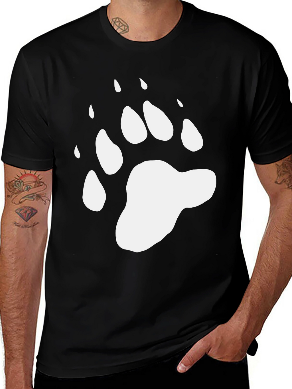 Bear Paw Print T-Shirt - Black Graphic Tee