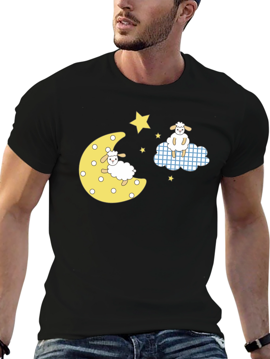 Dreamy Sheep Graphic Tee - Black Cotton T-Shirt