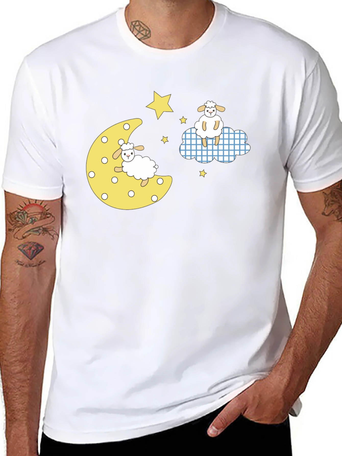 Dreamy Sheep Graphic Tee - Black Cotton T-Shirt