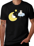 Dreamy Sheep Graphic Tee - Black Cotton T-Shirt