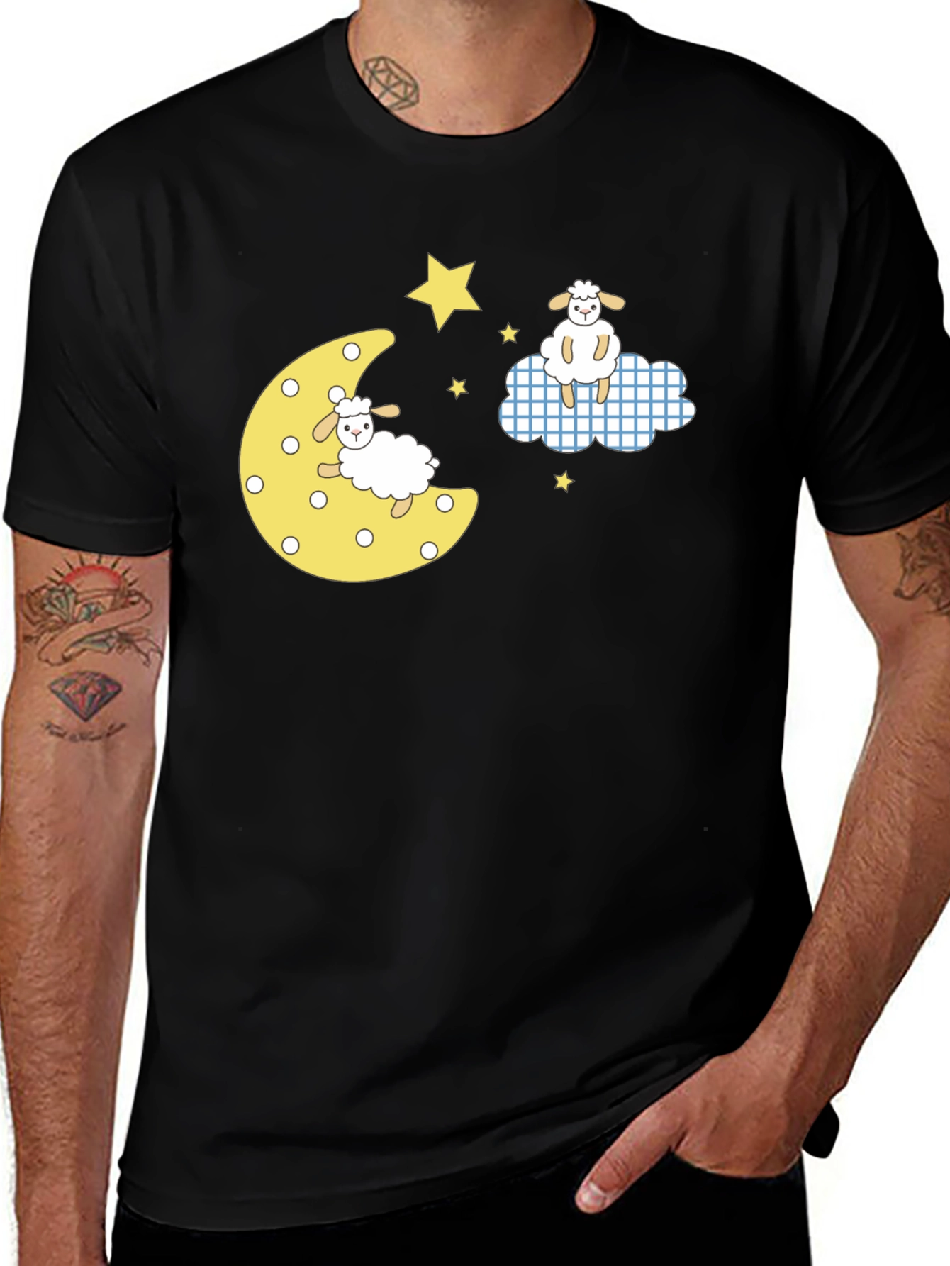 Dreamy Sheep Graphic Tee - Black Cotton T-Shirt