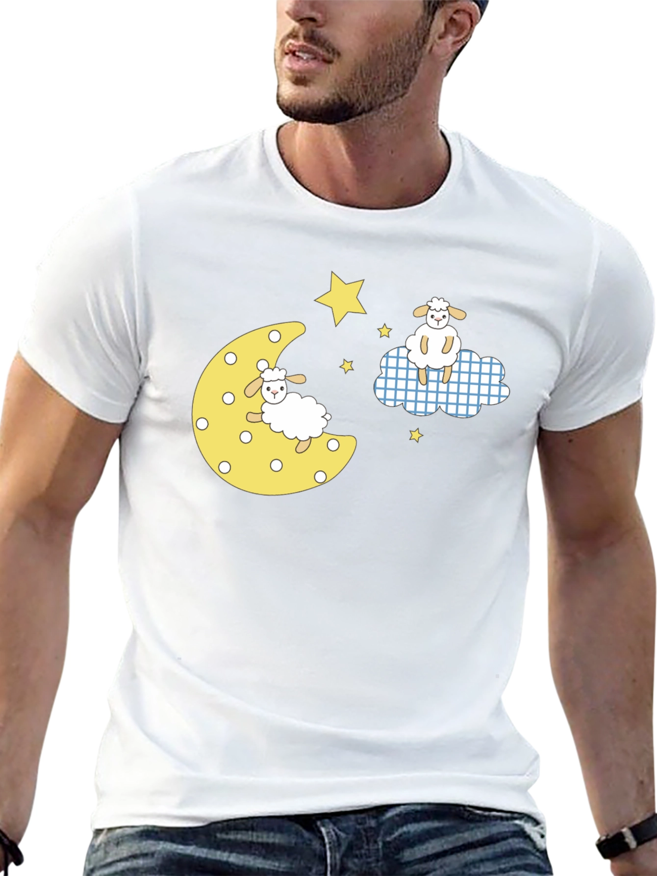 Dreamy Sheep Graphic Tee - Black Cotton T-Shirt