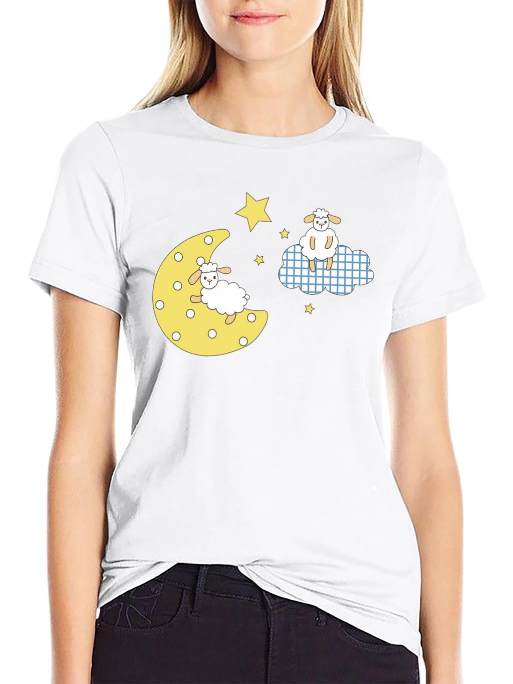 Dreamy Sheep Graphic Tee - Black Cotton T-Shirt
