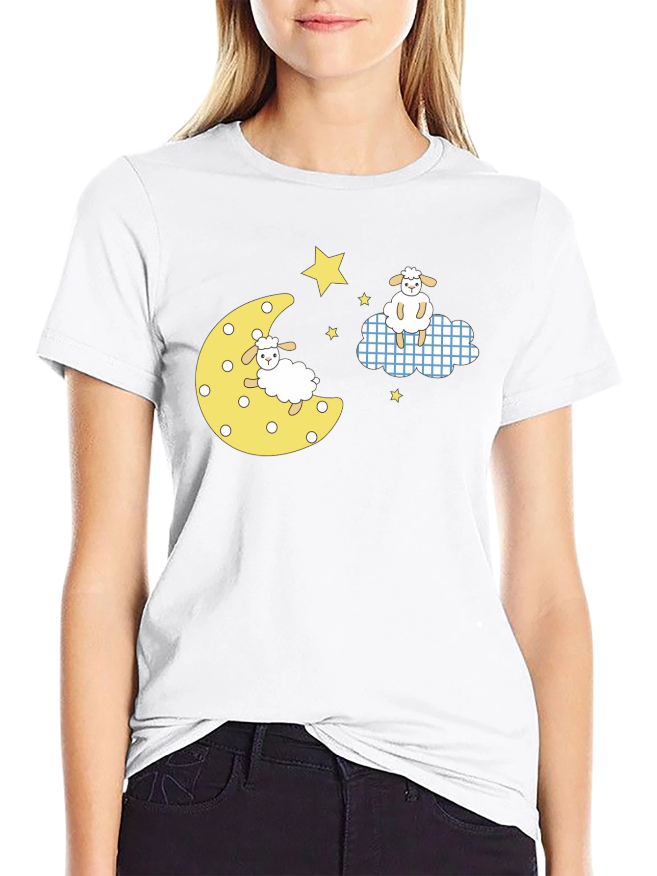 Dreamy Sheep Graphic Tee - Black Cotton T-Shirt