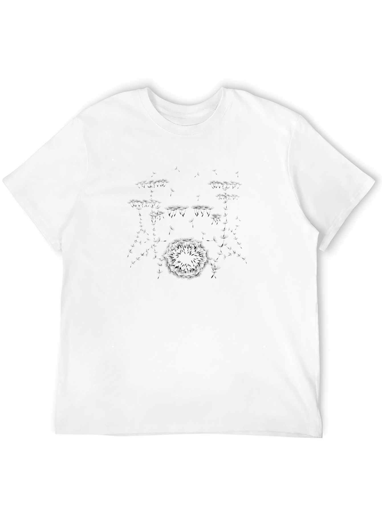 Mens Black Crewneck T-Shirt with Drum Kit Design