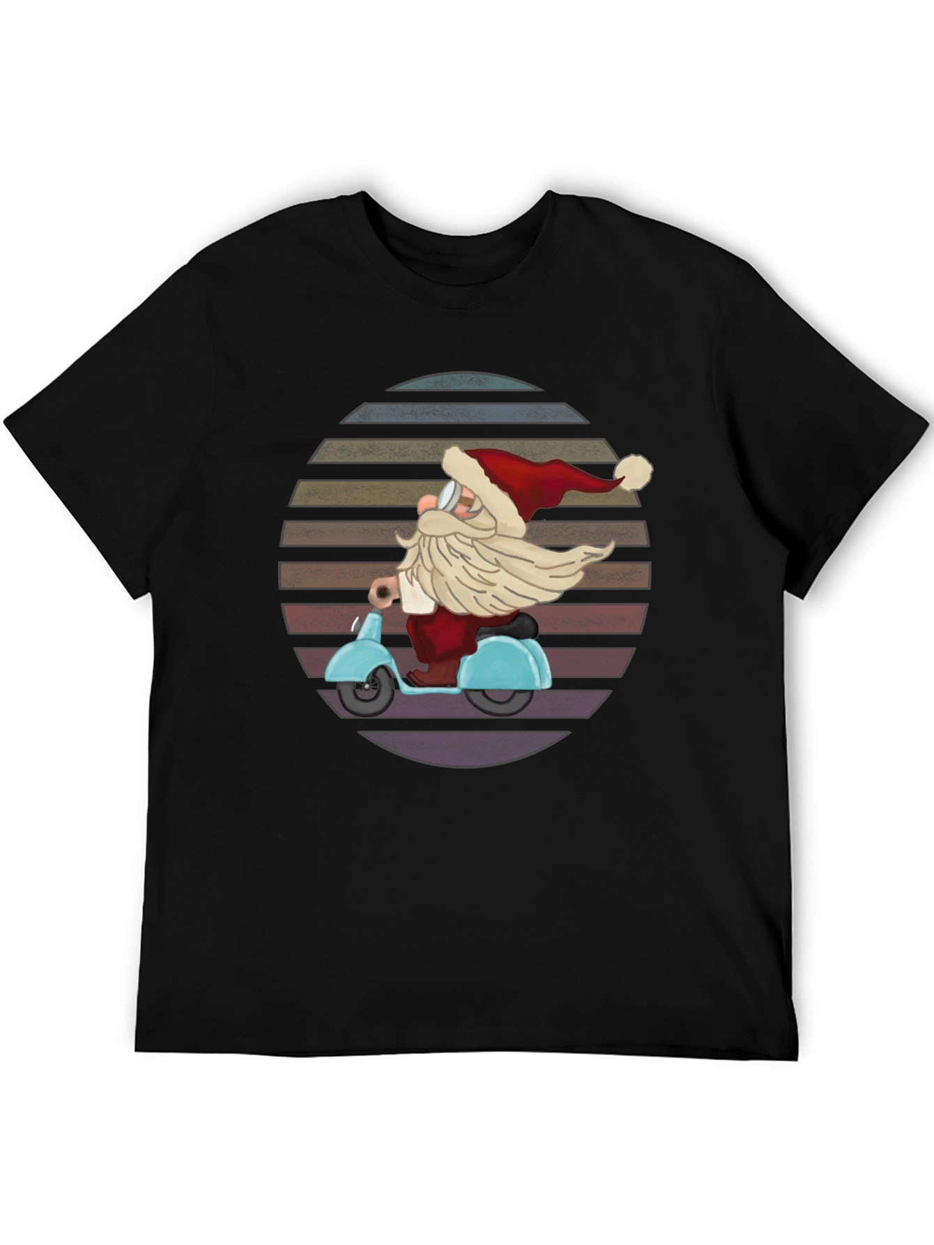 Santa Scooter Graphic Tee - Retro Christmas Style