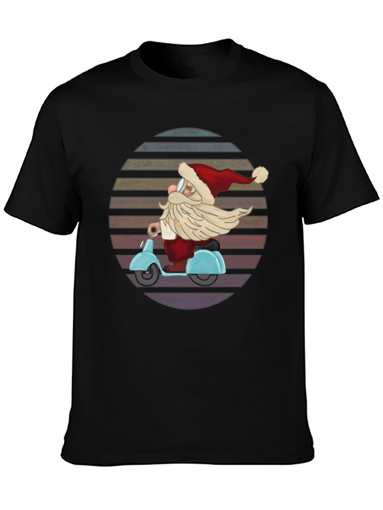 Santa Scooter Graphic Tee - Retro Christmas Style