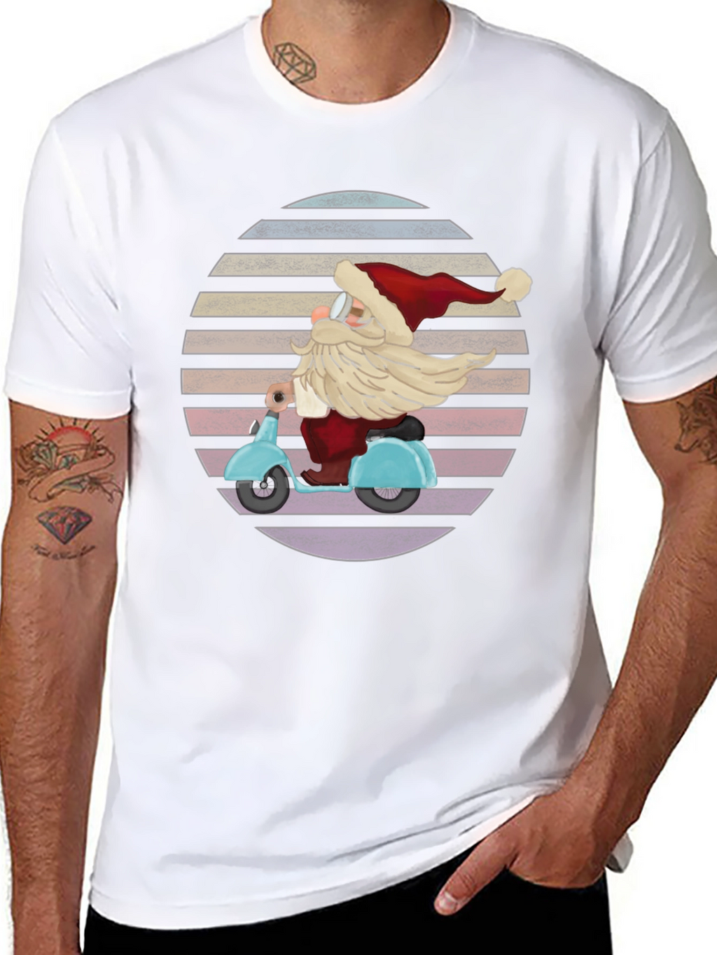 Santa Scooter Graphic Tee - Retro Christmas Style
