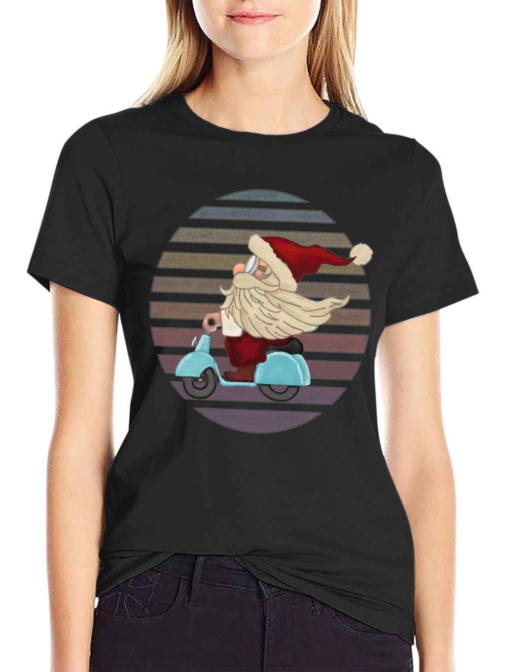 Santa Scooter Graphic Tee - Retro Christmas Style