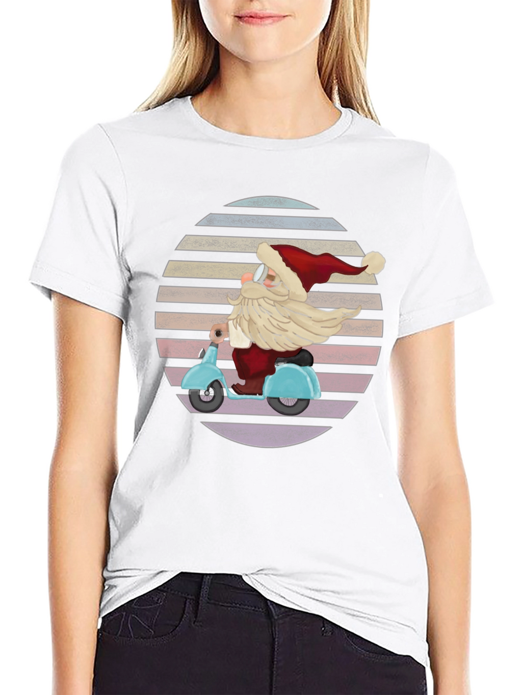 Santa Scooter Graphic Tee - Retro Christmas Style