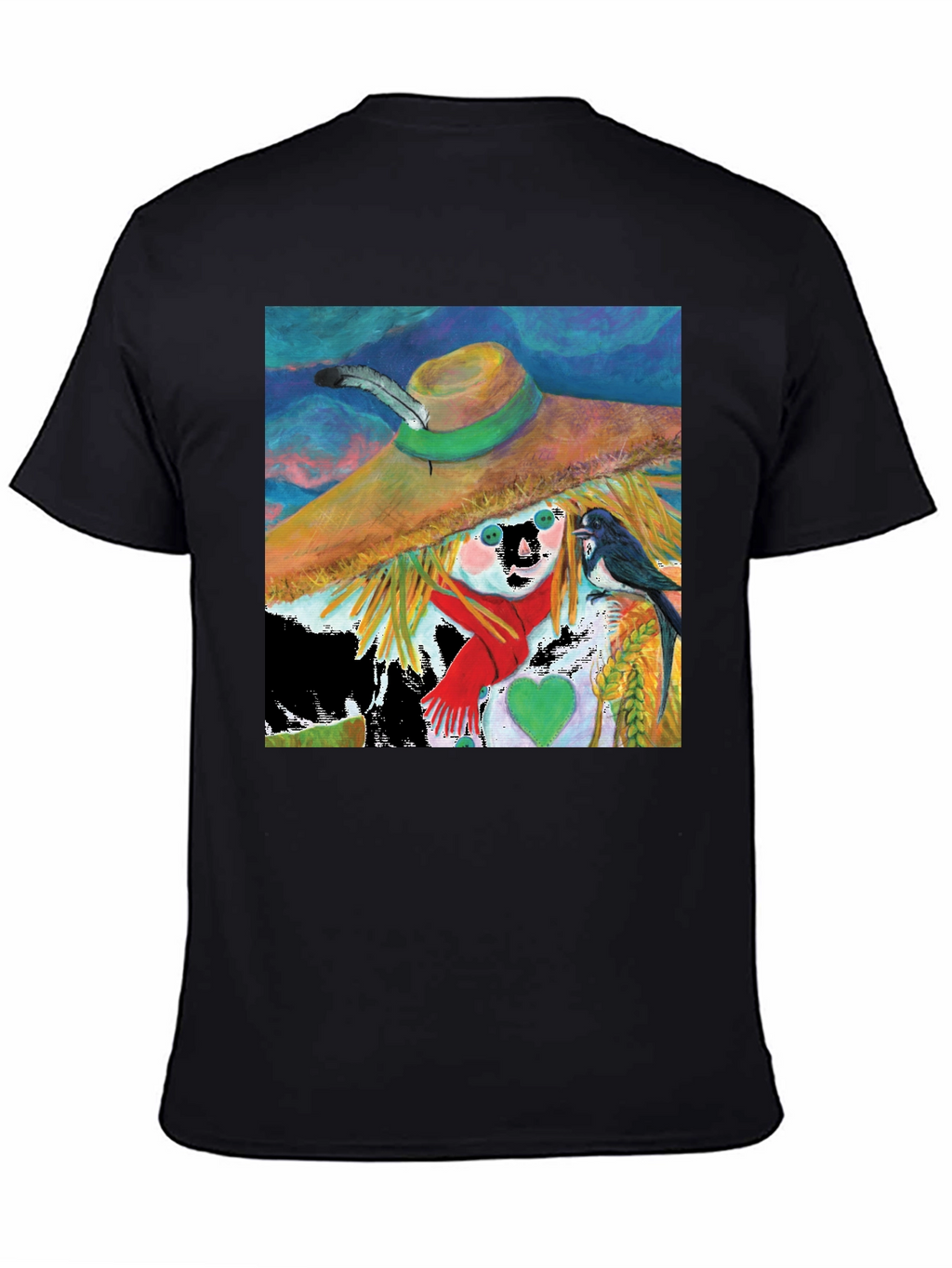 Scarecrow Art Graphic Tee - Whimsical Bird Design