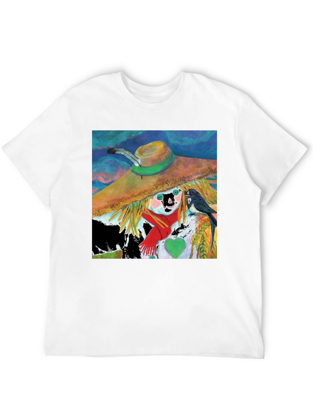 Scarecrow Art Graphic Tee - Whimsical Bird Design