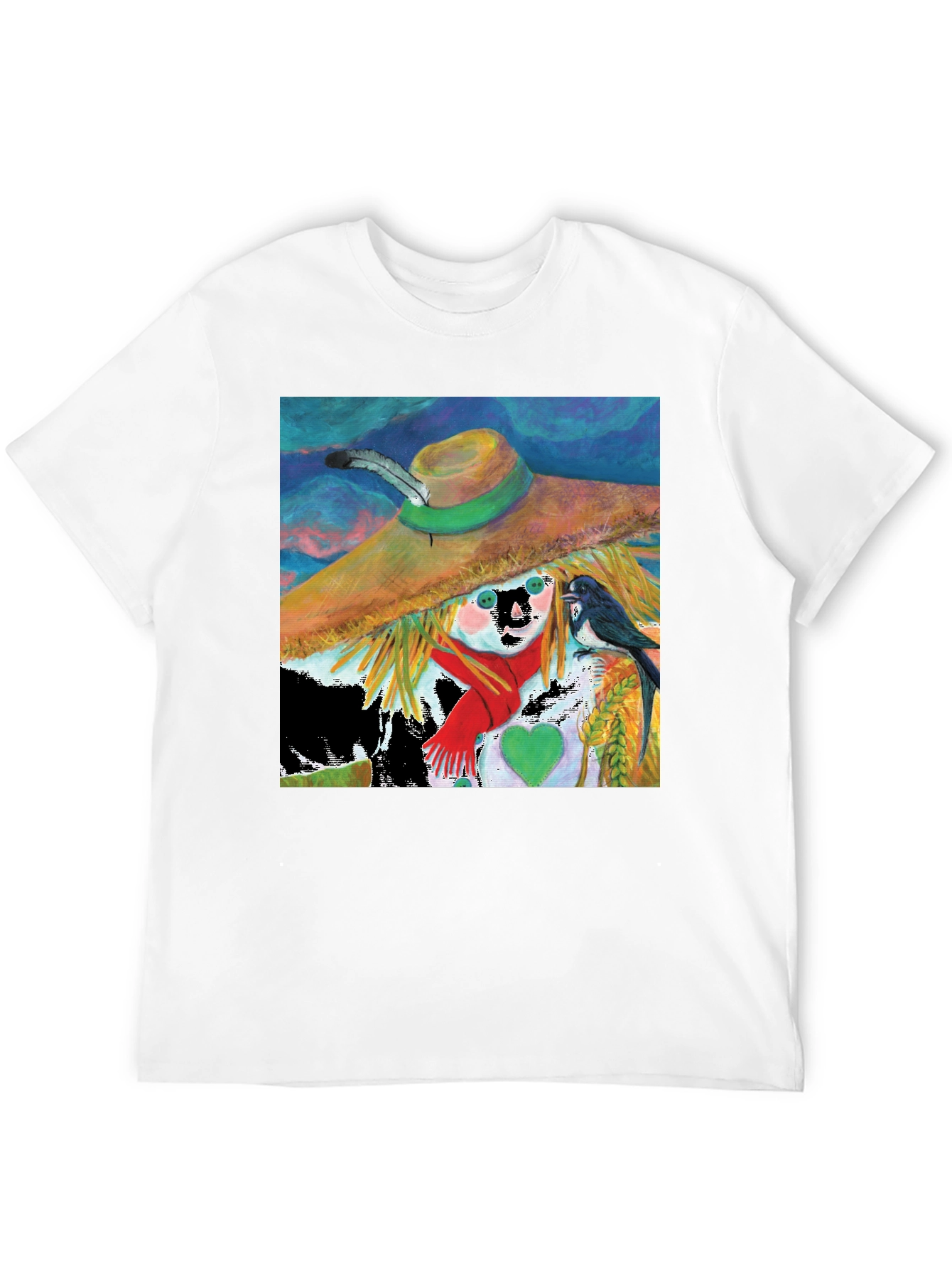 Scarecrow Art Graphic Tee - Whimsical Bird Design