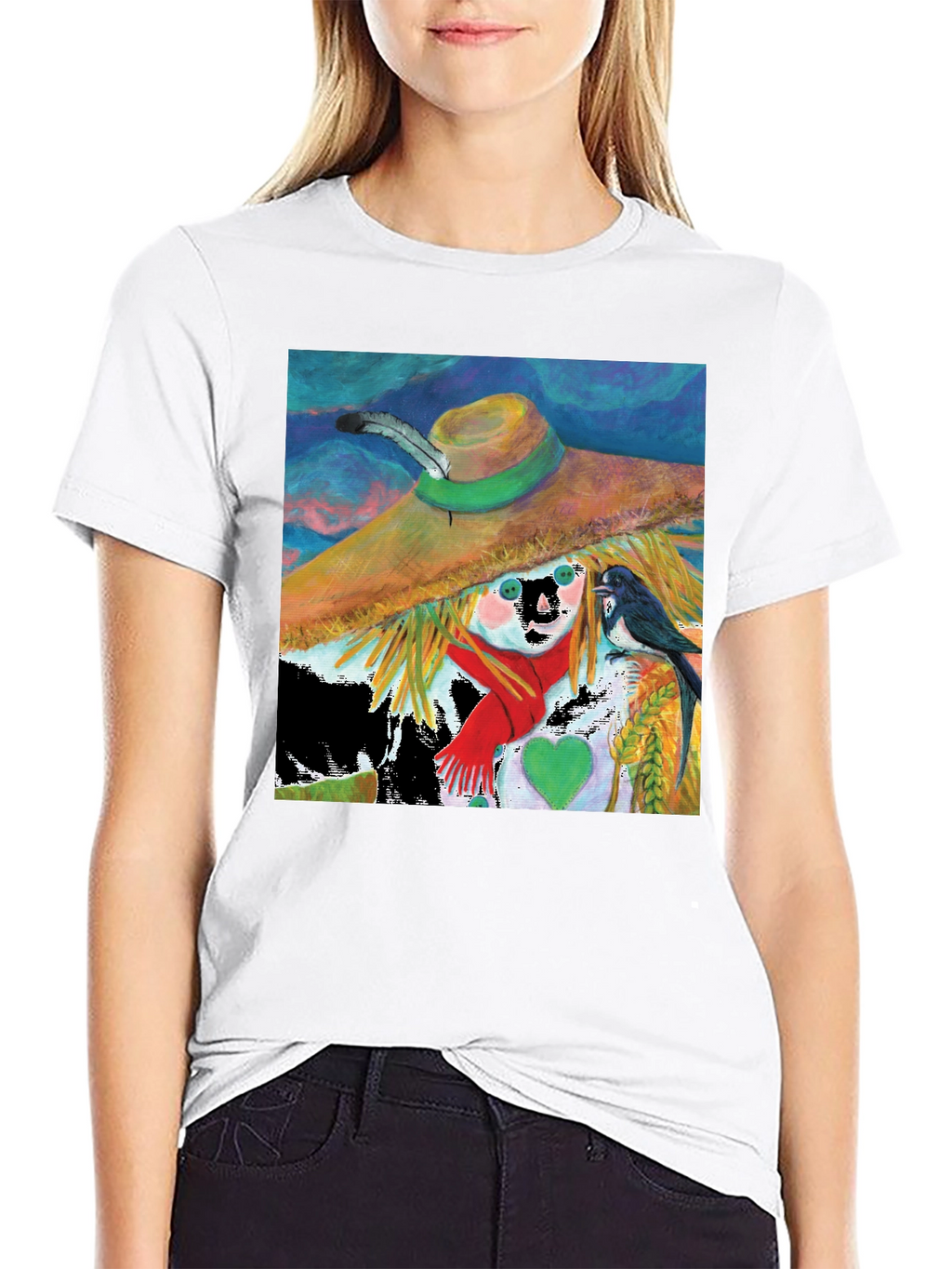 Scarecrow Art Graphic Tee - Whimsical Bird Design