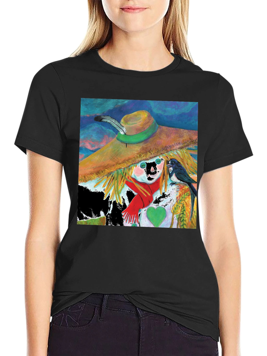Scarecrow Art Graphic Tee - Whimsical Bird Design