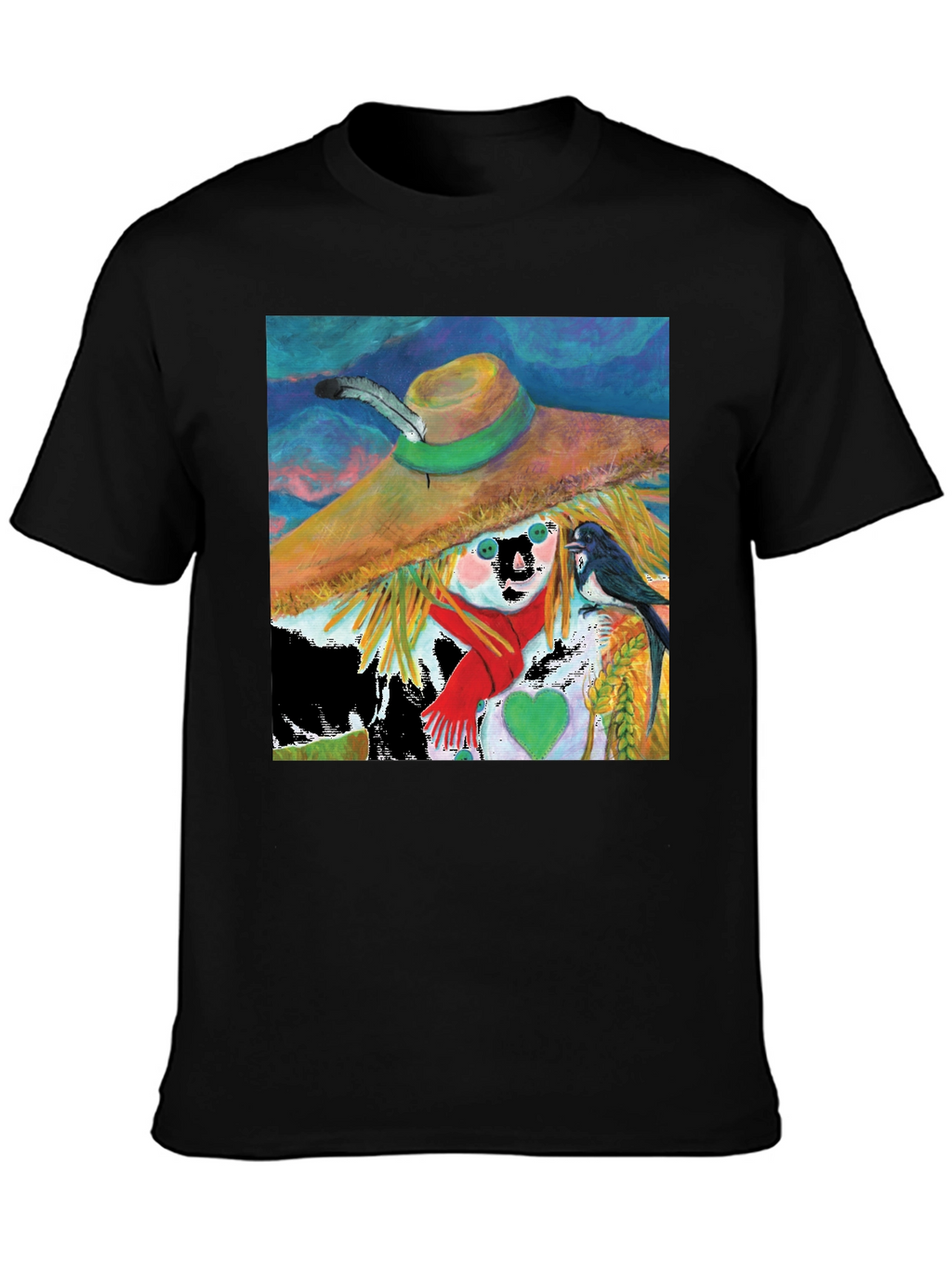 Scarecrow Art Graphic Tee - Whimsical Bird Design