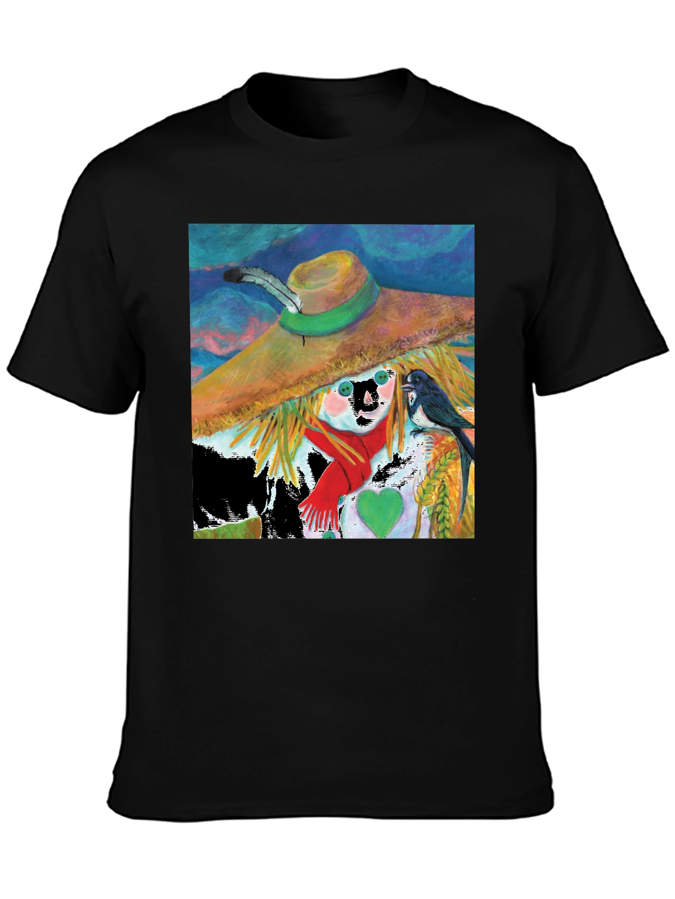 Scarecrow Art Graphic Tee - Whimsical Bird Design
