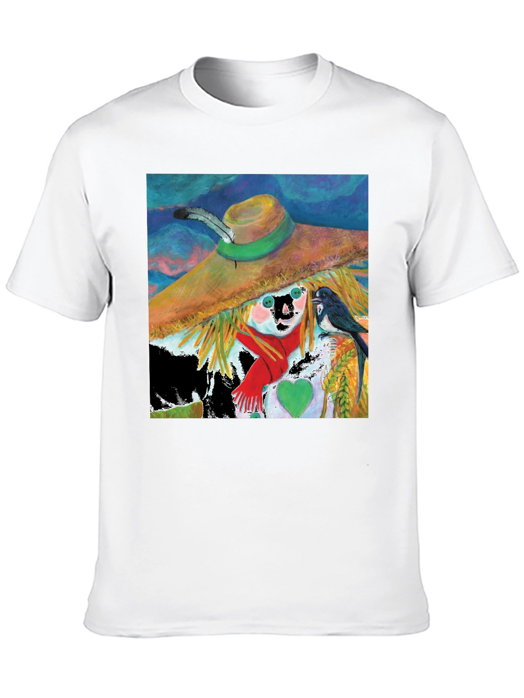 Scarecrow Art Graphic Tee - Whimsical Bird Design