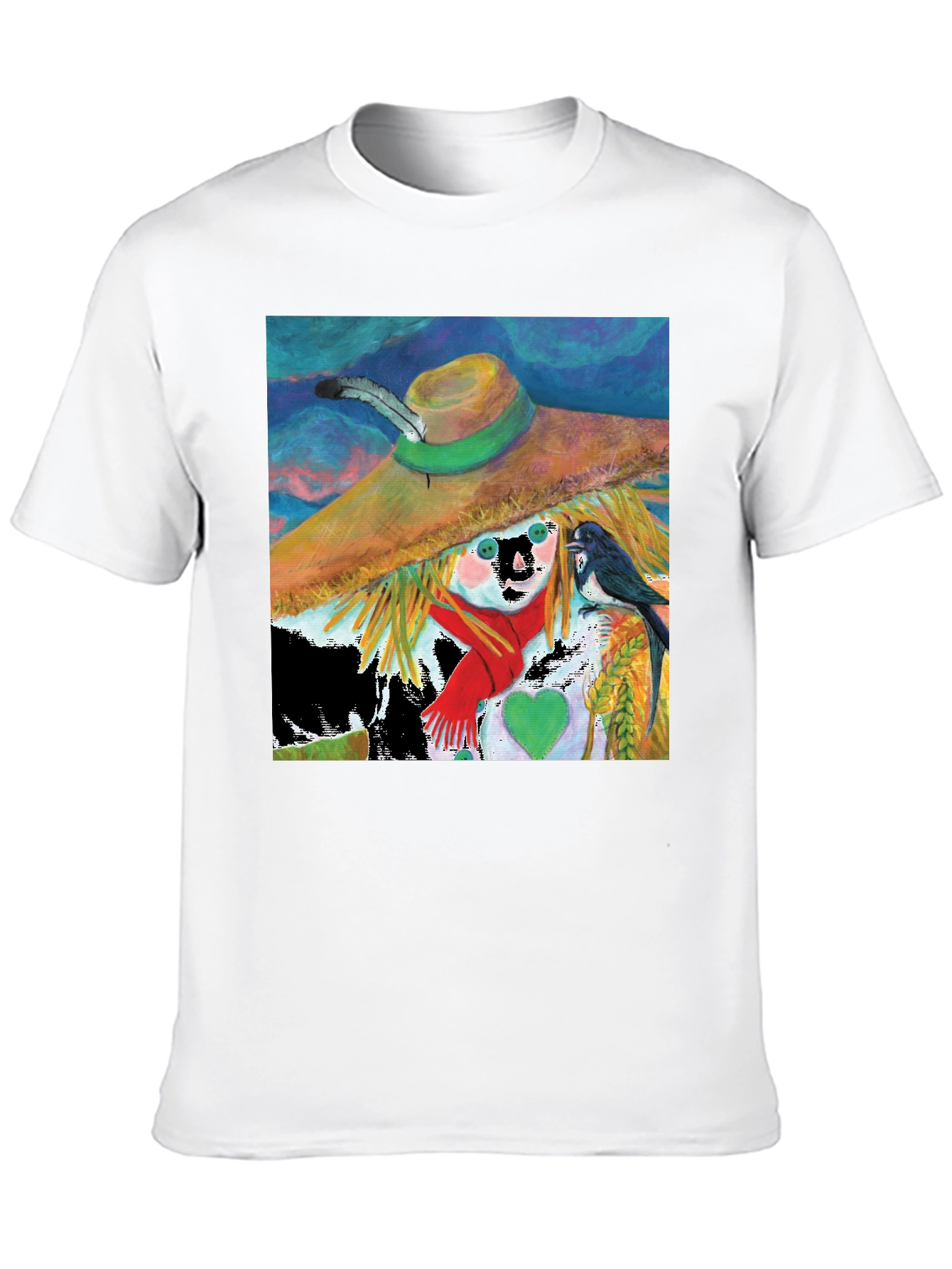 Scarecrow Art Graphic Tee - Whimsical Bird Design