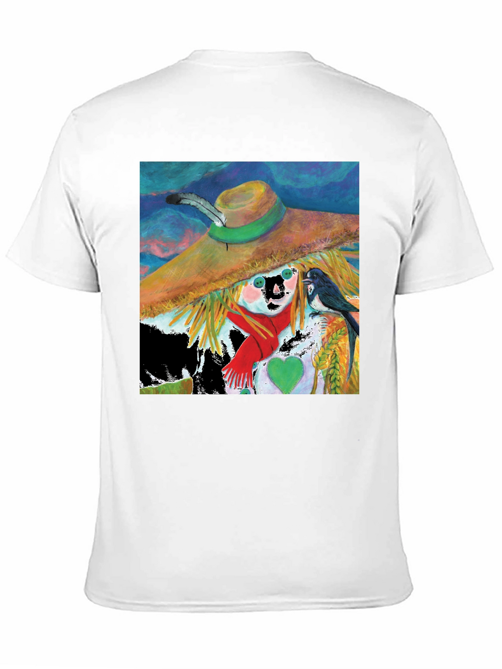 Scarecrow Art Graphic Tee - Whimsical Bird Design