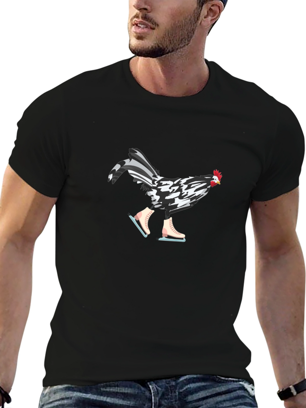 Funny Chicken on Ice Skates Graphic Tee