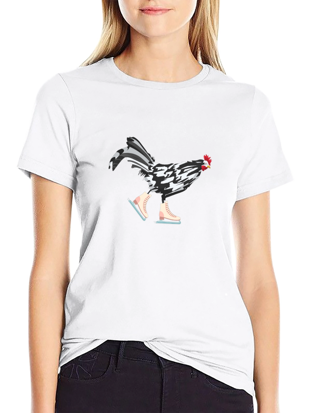 Funny Chicken on Ice Skates Graphic Tee