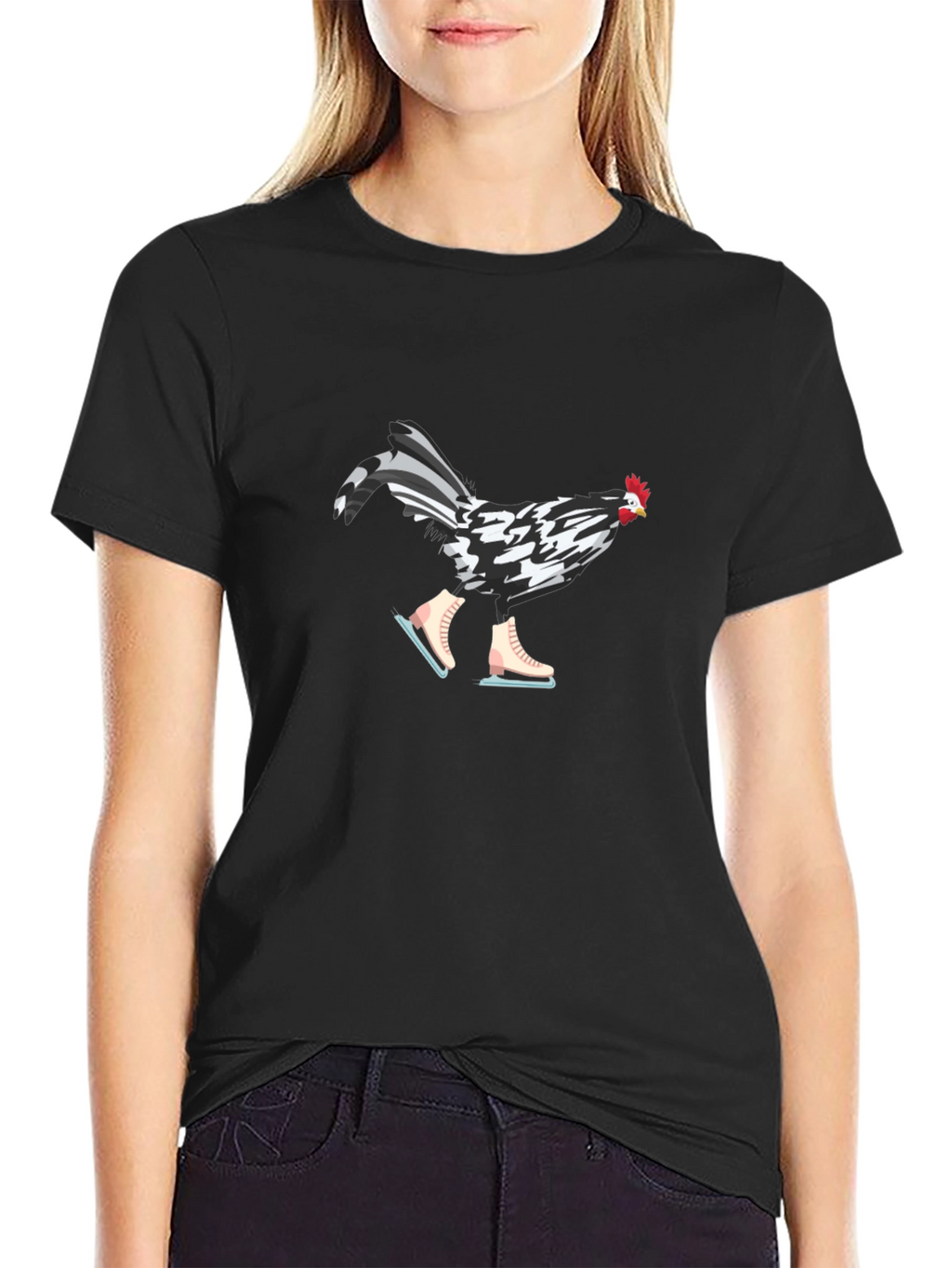 Funny Chicken on Ice Skates Graphic Tee
