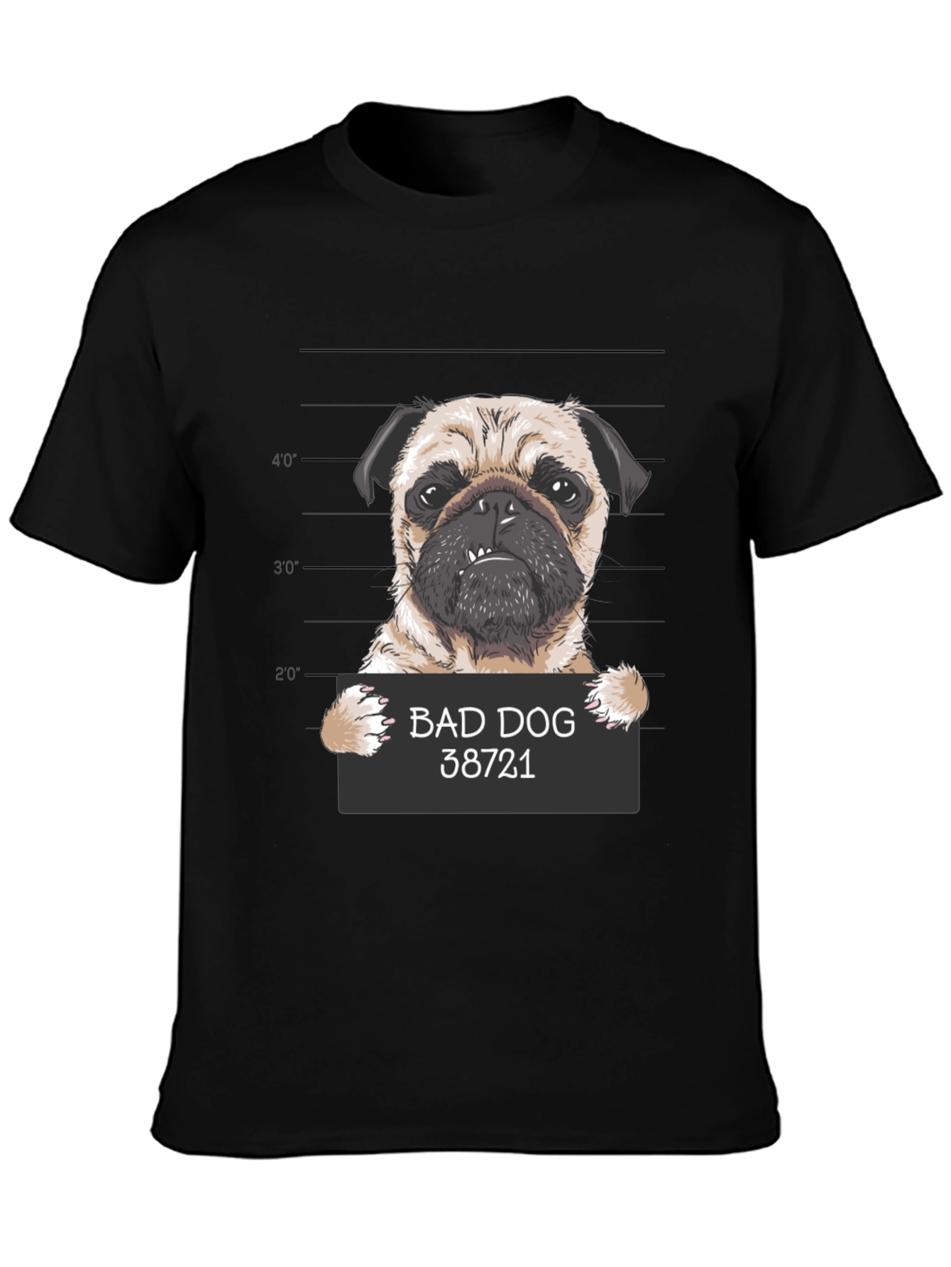 Bad Dog Pug Mugshot T-Shirt - Funny Dog Lover Tee