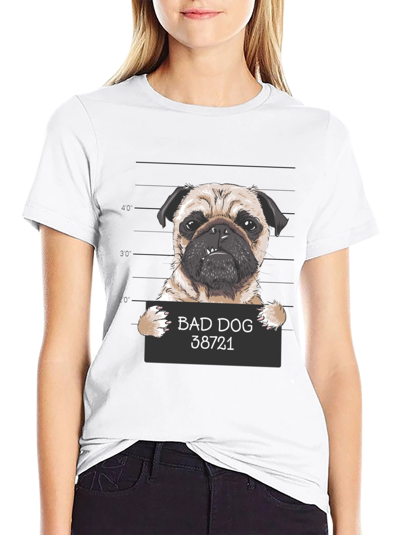 Bad Dog Pug Mugshot T-Shirt - Funny Dog Lover Tee