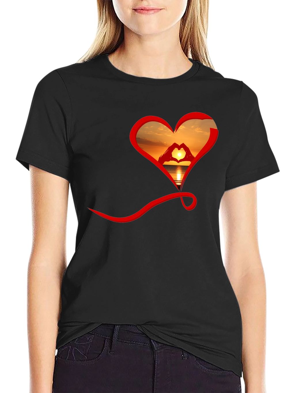 Sunset Heart Graphic Tee - Soft Cotton Blend