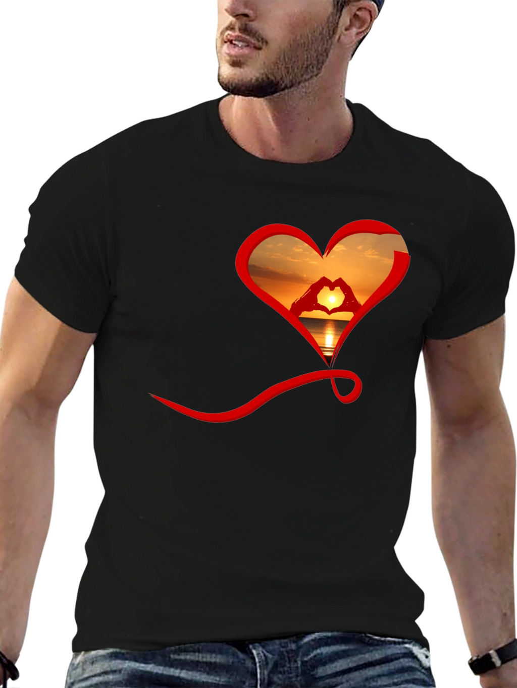 Sunset Heart Graphic Tee - Soft Cotton Blend
