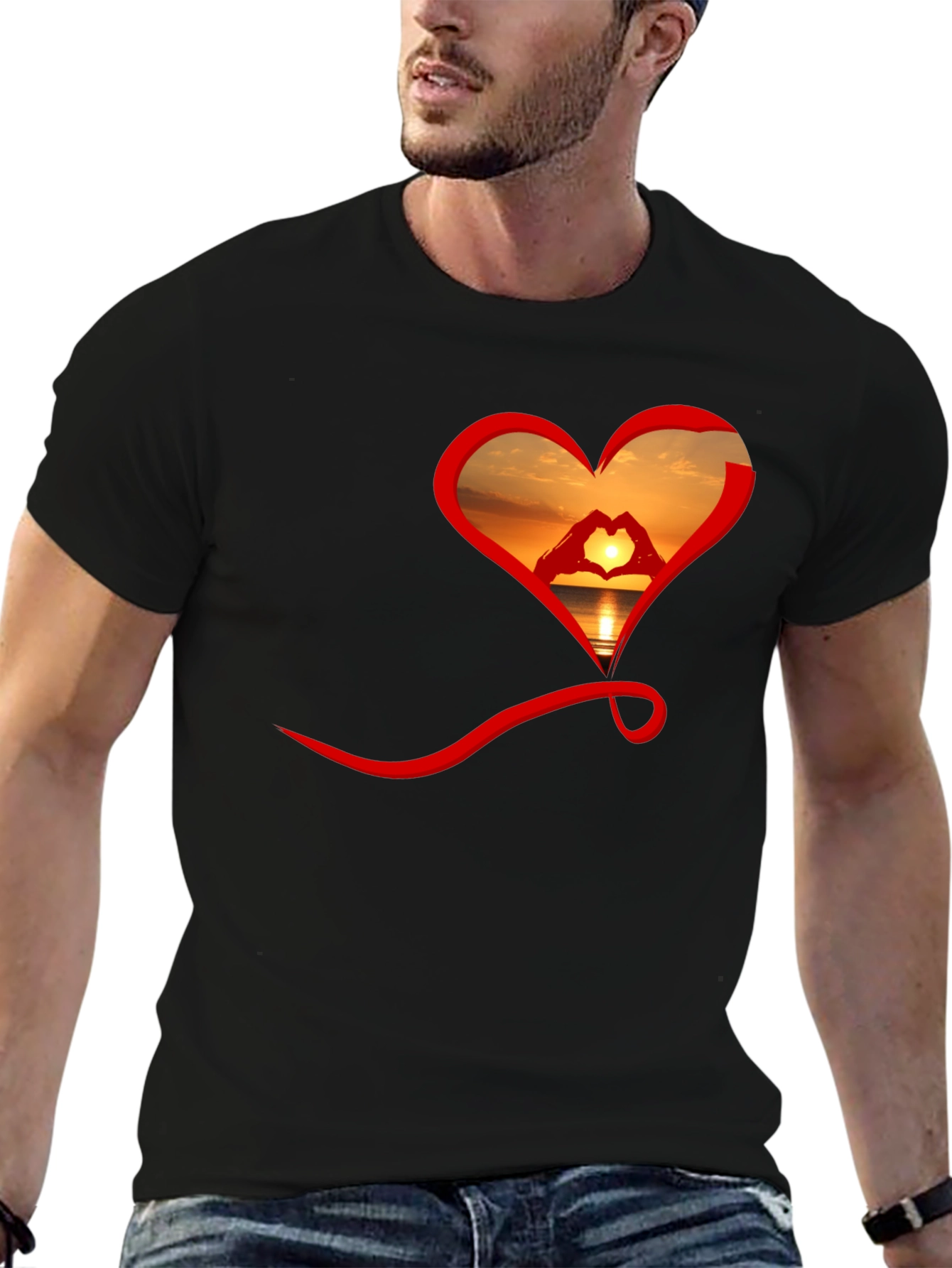 Sunset Heart Graphic Tee - Soft Cotton Blend