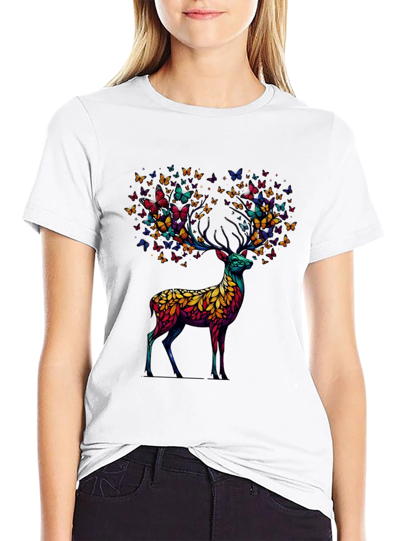 Butterfly Deer Graphic Tee - Unique Animal Design