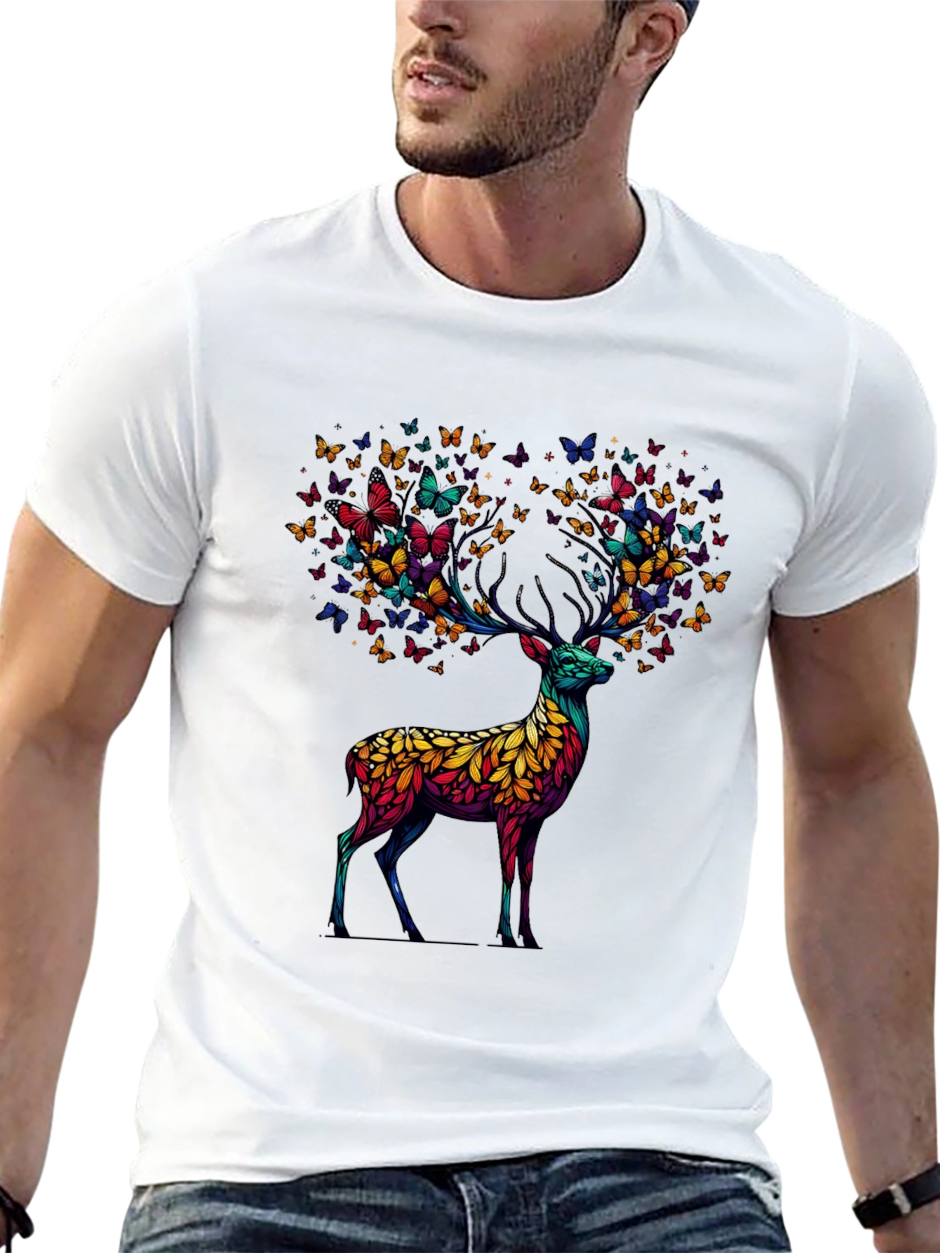 Butterfly Deer Graphic Tee - Unique Animal Design