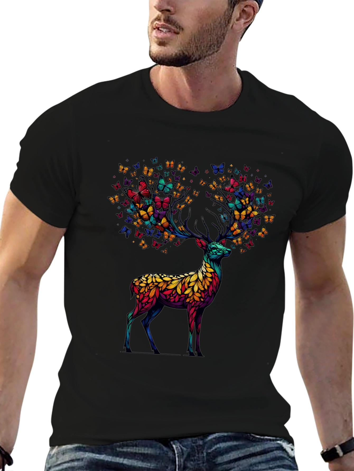 Butterfly Deer Graphic Tee - Unique Animal Design