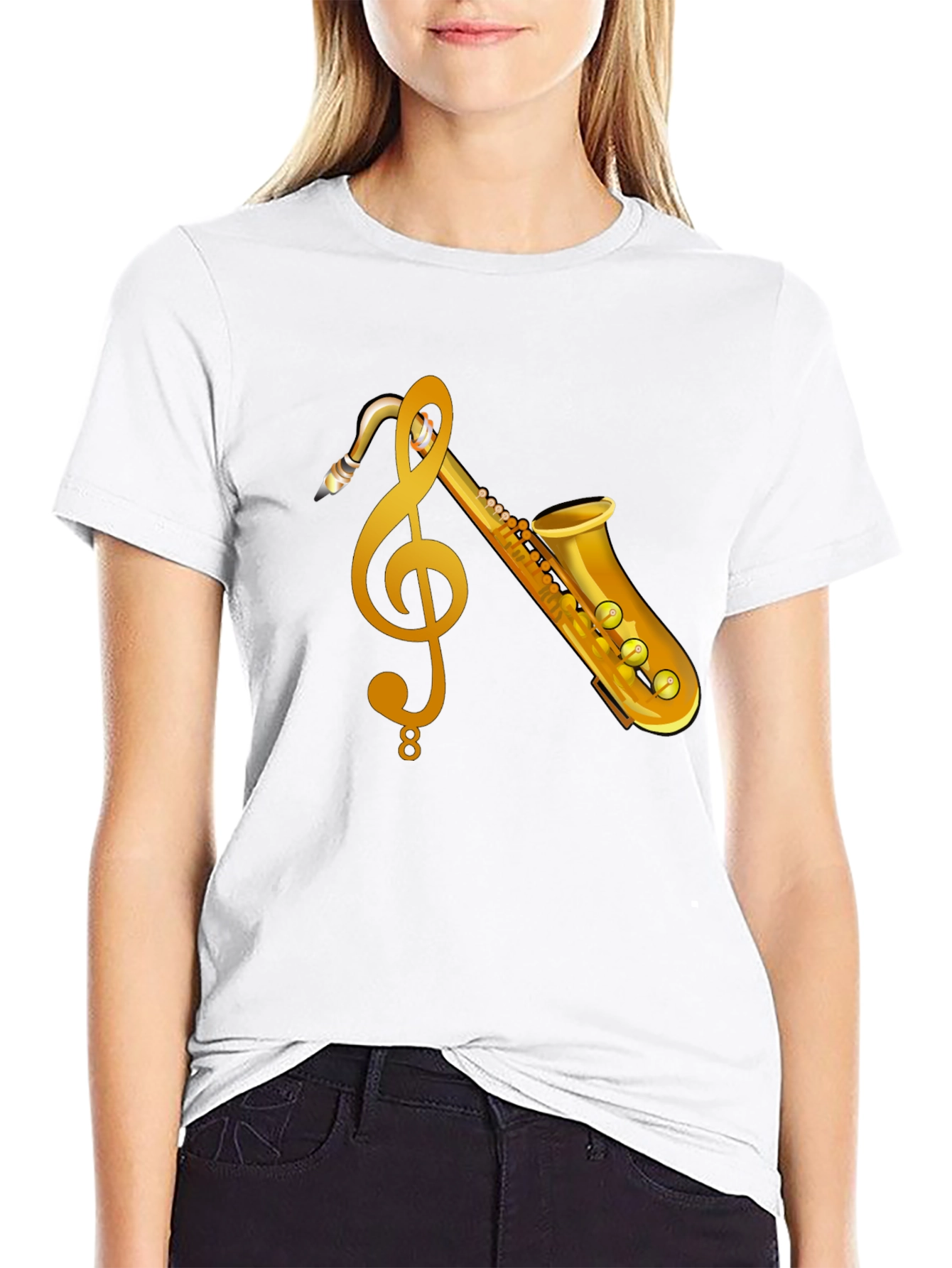 Saxophone & Treble Clef Graphic T-Shirt