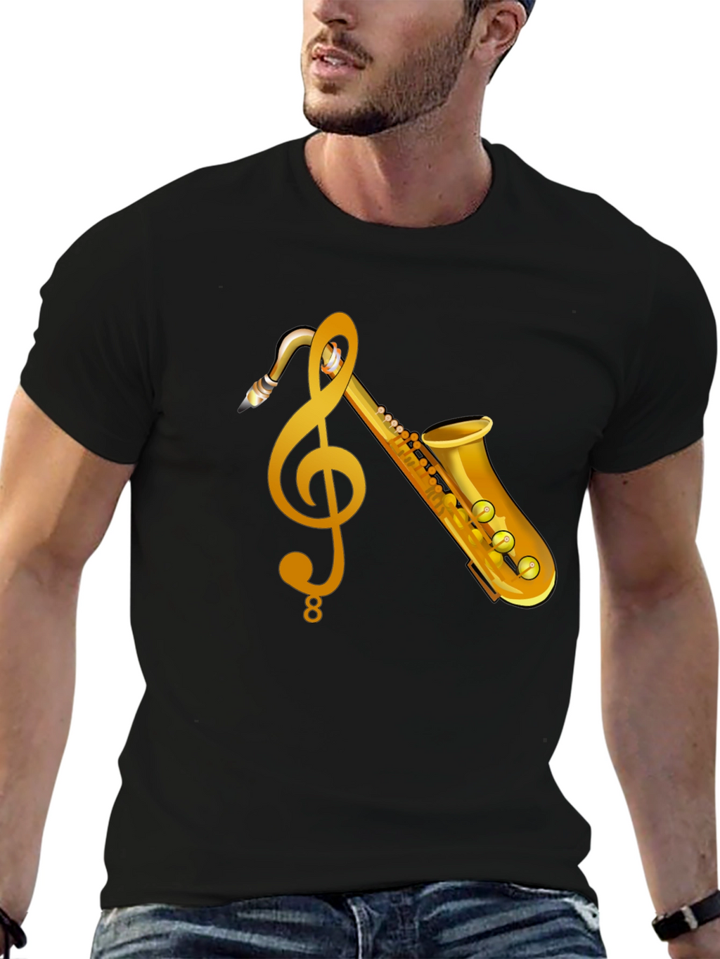 Saxophone & Treble Clef Graphic T-Shirt