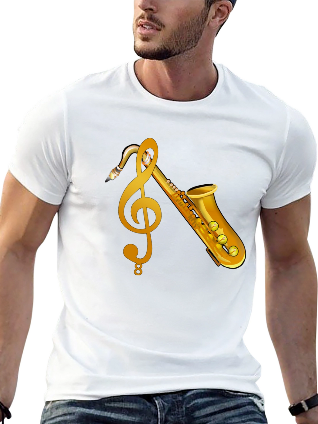 Saxophone & Treble Clef Graphic T-Shirt