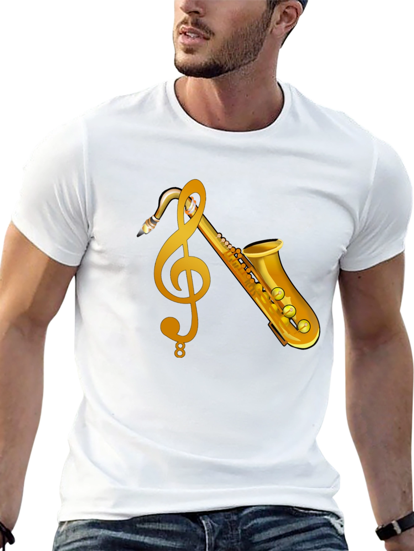 Saxophone & Treble Clef Graphic T-Shirt