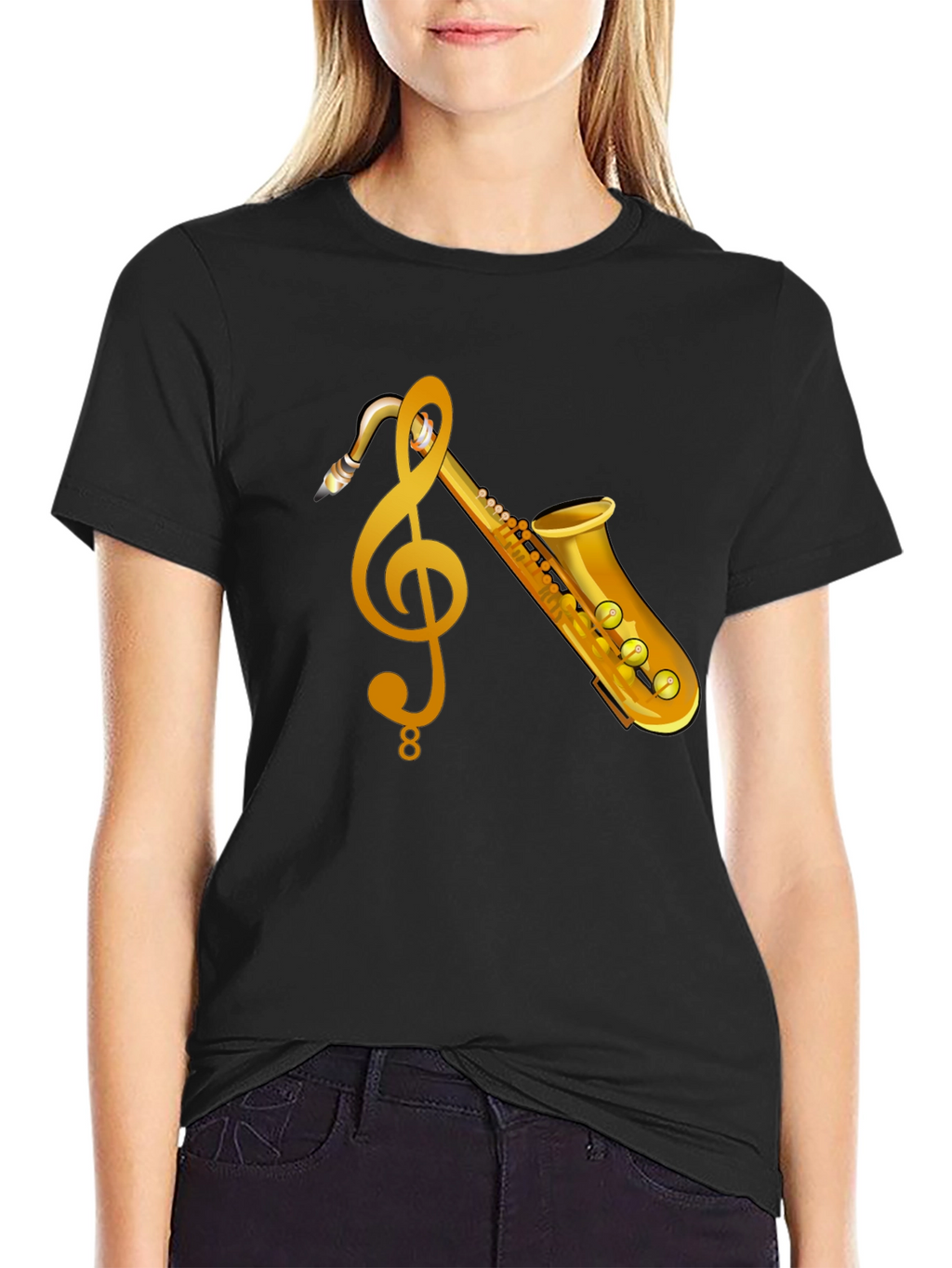 Saxophone & Treble Clef Graphic T-Shirt