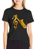 Saxophone & Treble Clef Graphic T-Shirt