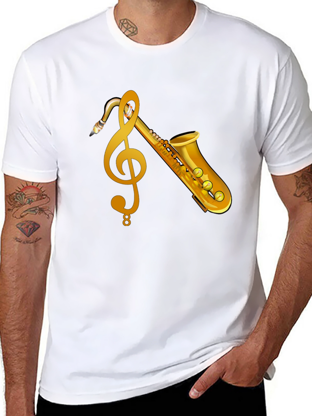 Saxophone & Treble Clef Graphic T-Shirt