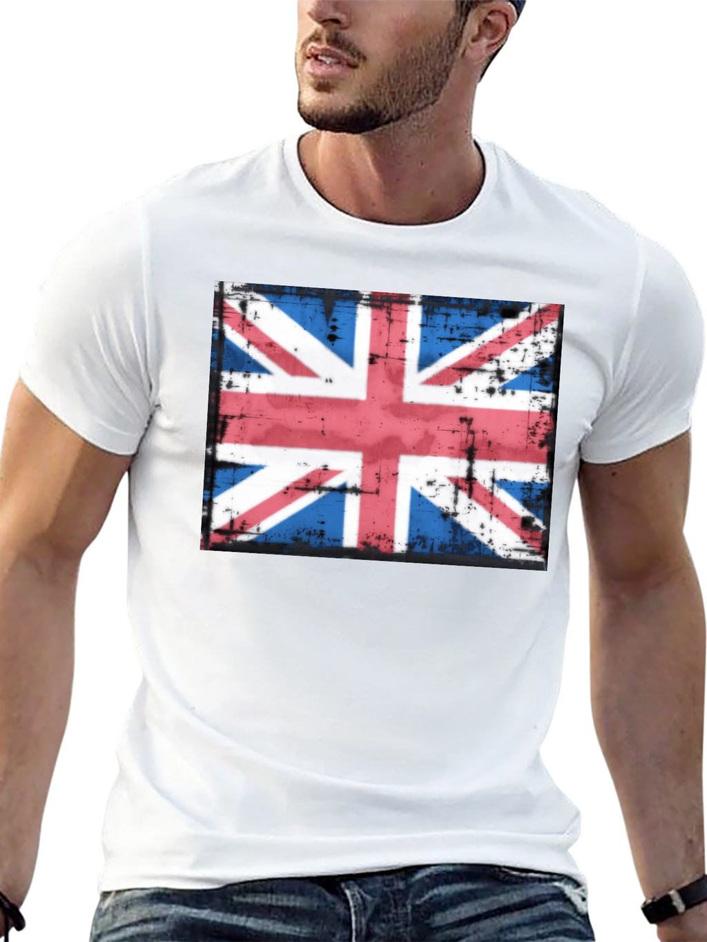 Union Jack Flag Graphic T-Shirt - Distressed Look
