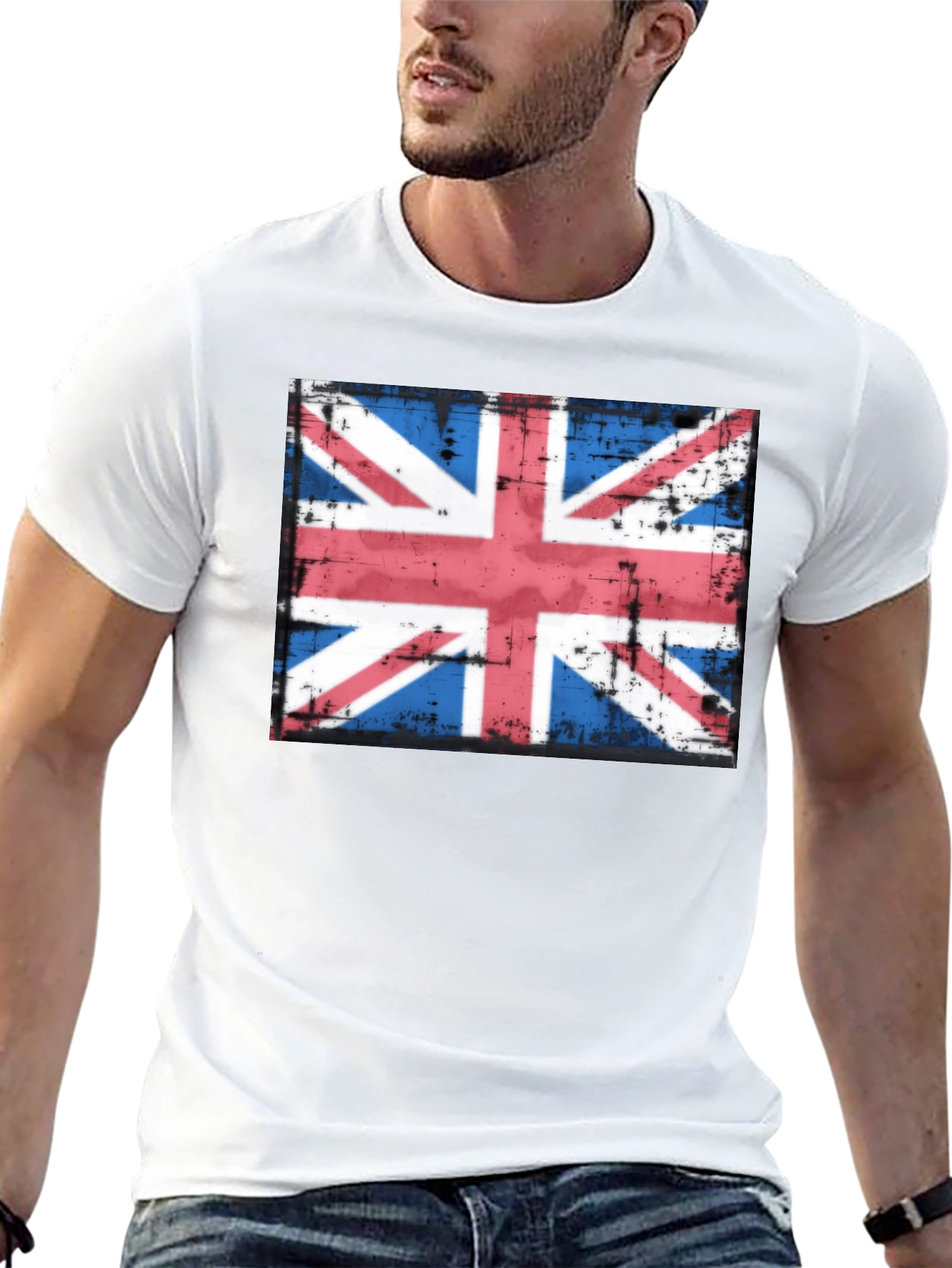 Union Jack Flag Graphic T-Shirt - Distressed Look