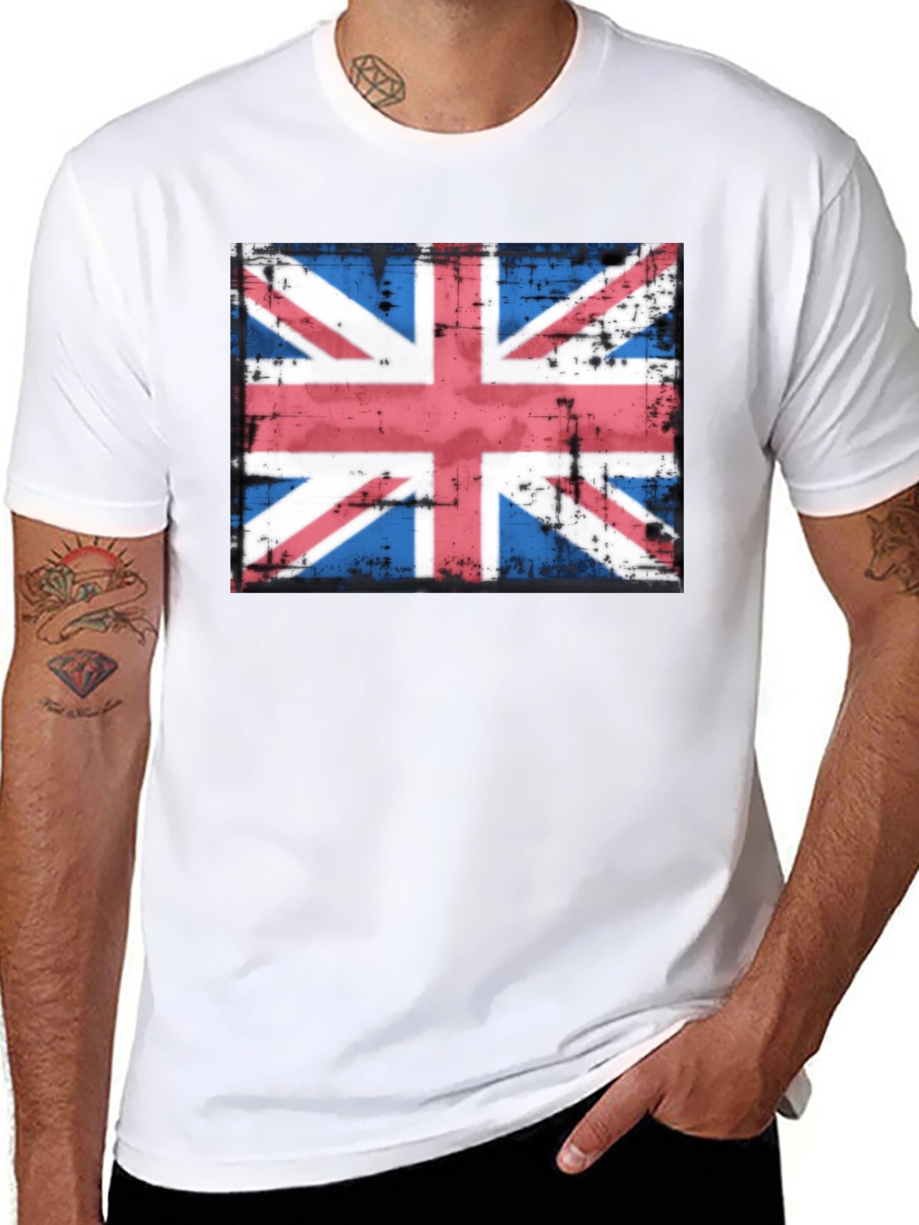 Union Jack Flag Graphic T-Shirt - Distressed Look
