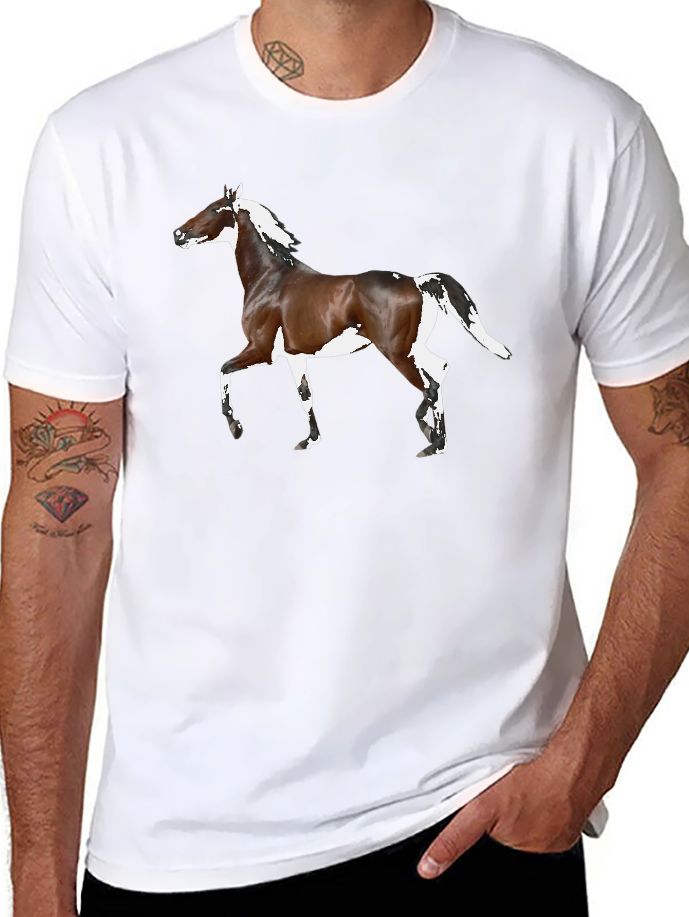 Horse Graphic Tee - Black Cotton T-Shirt