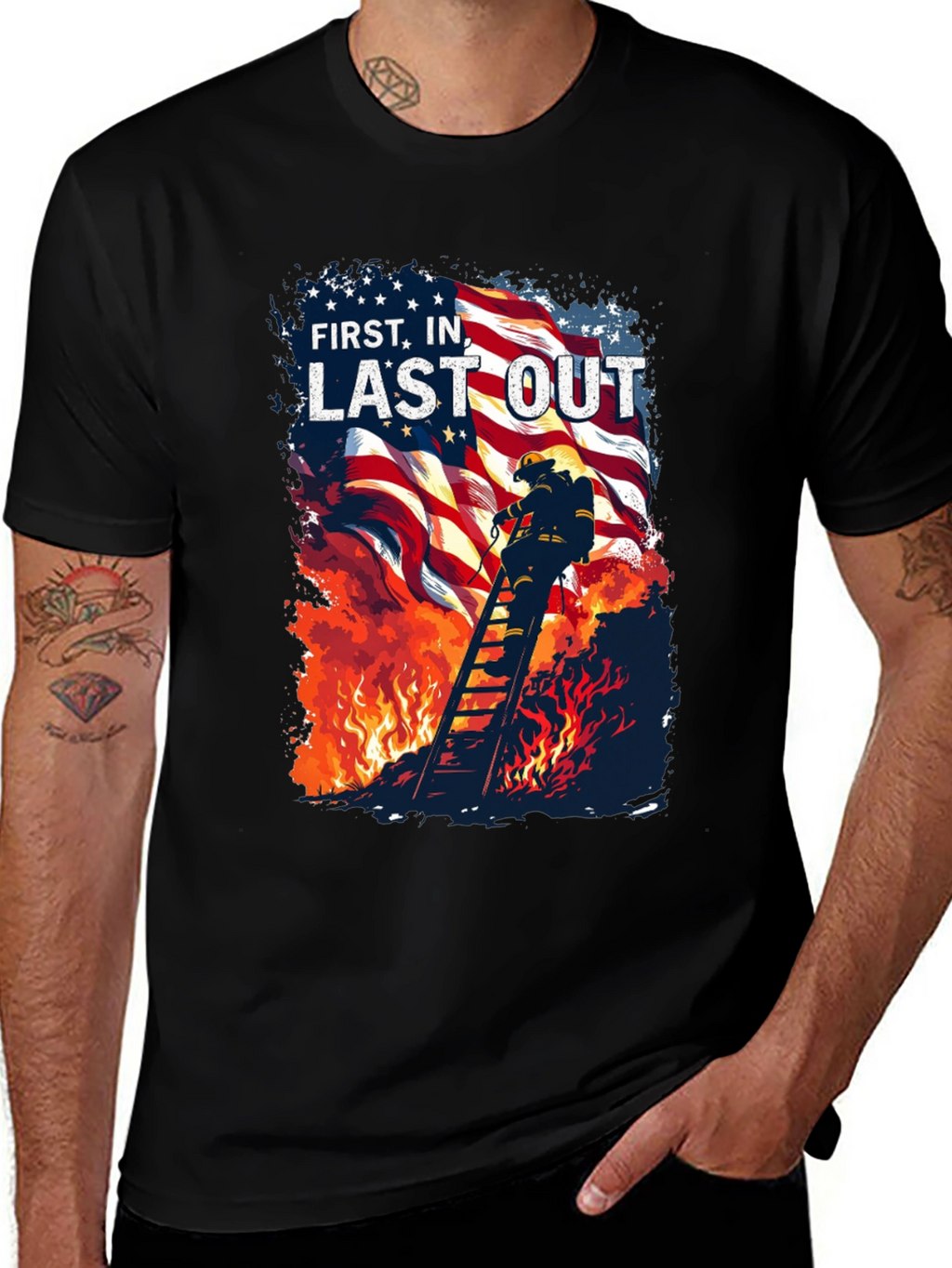 First In Last Out Firefighter T-Shirt