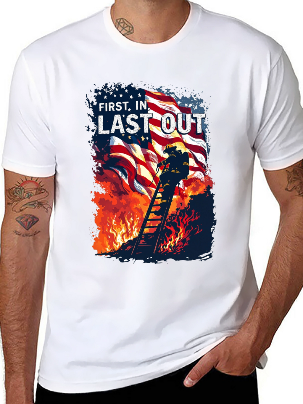 First In Last Out Firefighter T-Shirt