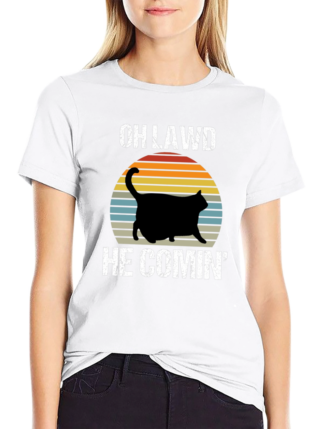 OH LAWD HE COMIN Black Cat T-Shirt